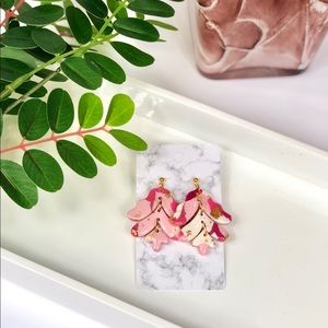 Pink and Gold Chandelier Floral Dangle Earrings